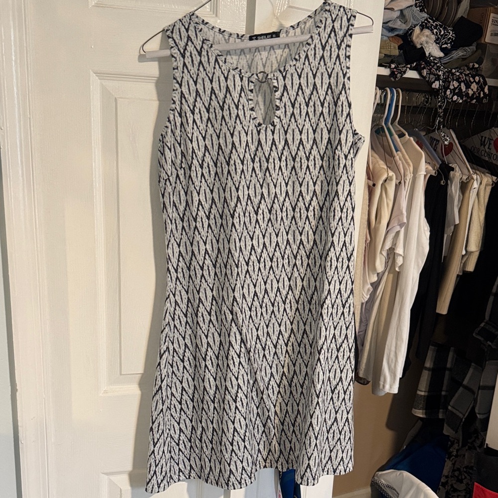 SHEIN Black and White Geometric Midi Dress